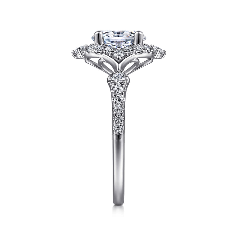Veronique - Unique 14K White Gold Vintage Inspired Oval Halo Diamond Engagement Ring - 0.4 ct - Shot 4