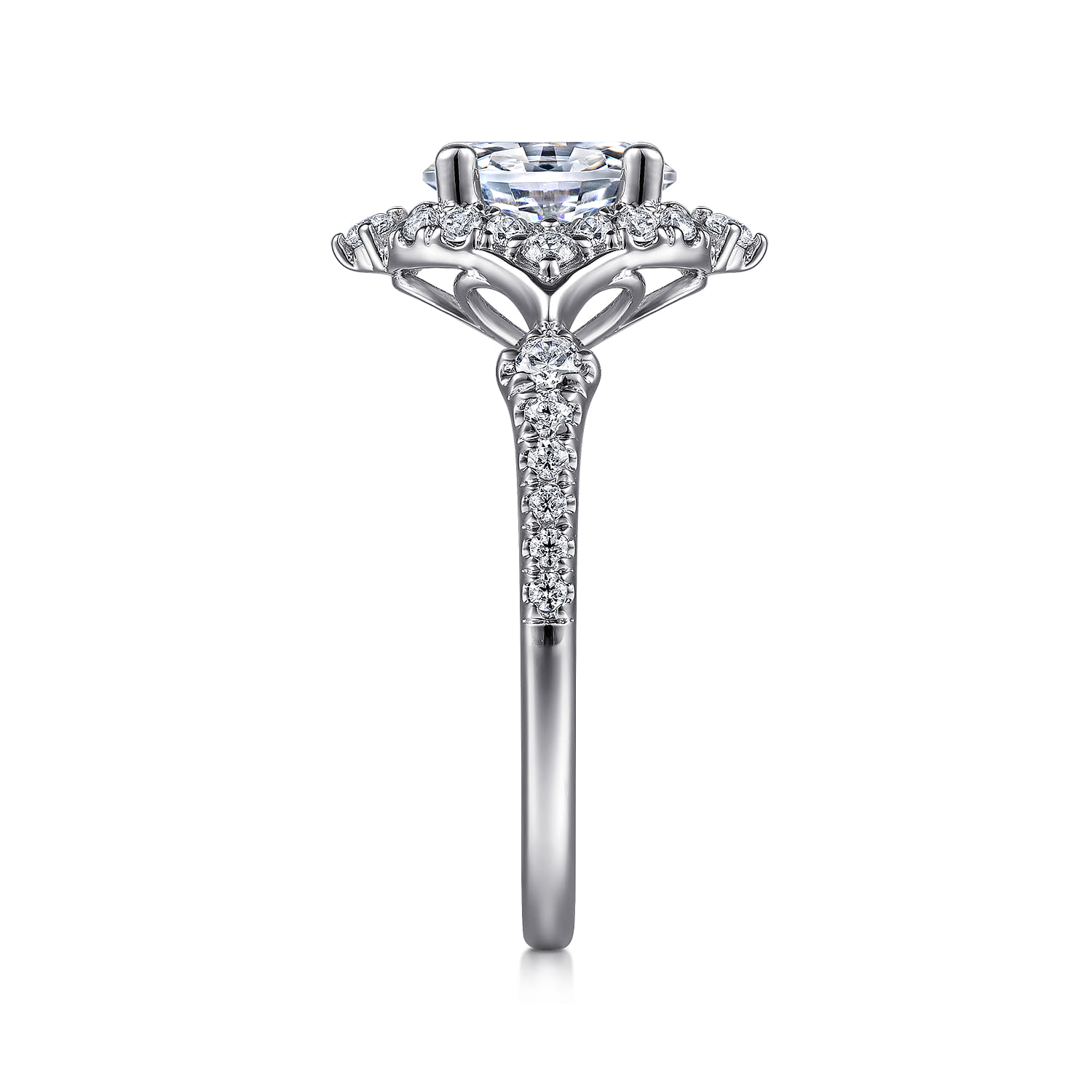 Veronique - Unique 14K White Gold Vintage Inspired Oval Halo Diamond Engagement Ring - 0.4 ct - Shot 5