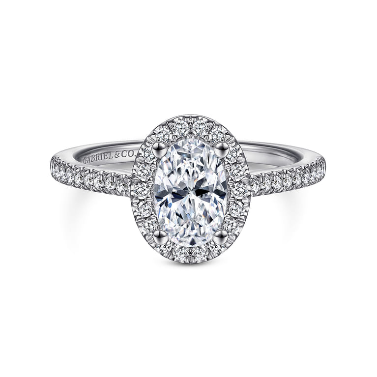 Blossom - 14K White Gold Oval Halo Diamond Engagement Ring - 0.3 ct - Shot 1