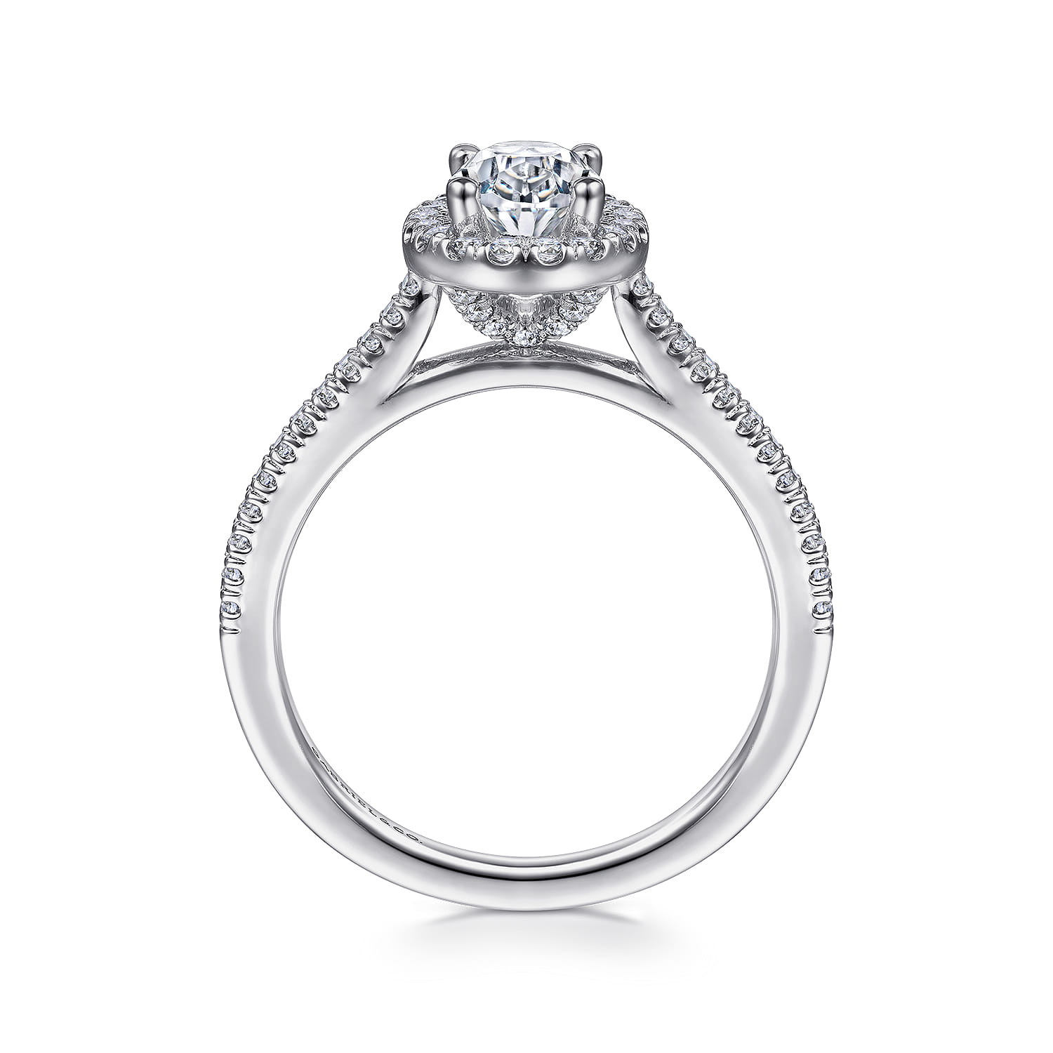 Blossom - 14K White Gold Oval Halo Diamond Engagement Ring - 0.3 ct - Shot 2