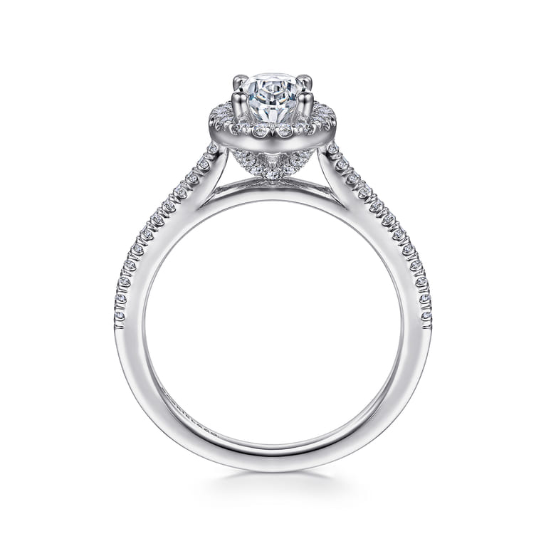 Blossom - 14K White Gold Oval Halo Diamond Engagement Ring - 0.3 ct - Shot 2