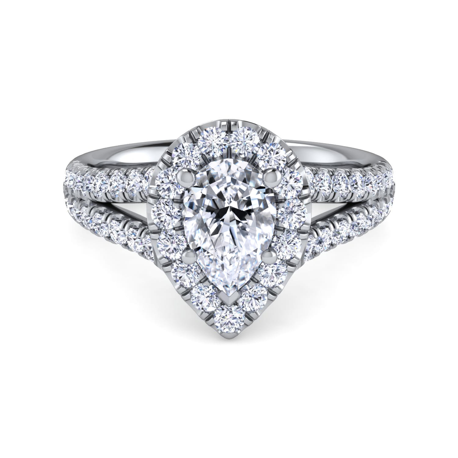 James - 14K White Gold Pear Shape Halo Diamond Engagement Ring - 0.8 ct - Shot 1