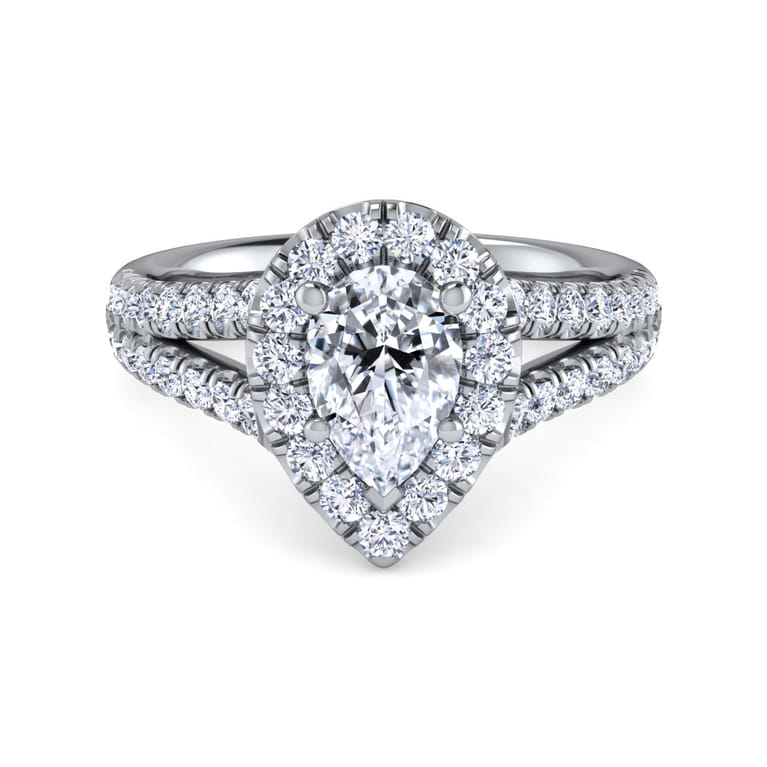 James - 14K White Gold Pear Shape Halo Diamond Engagement Ring - 0.8 ct - Shot 1