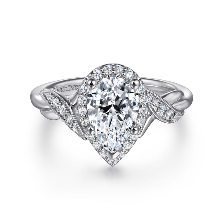 Shae - Vintage Inspired 14K White Gold Pear Shape Halo Diamond Engagement Ring - 0.17 ct - Shot 1
