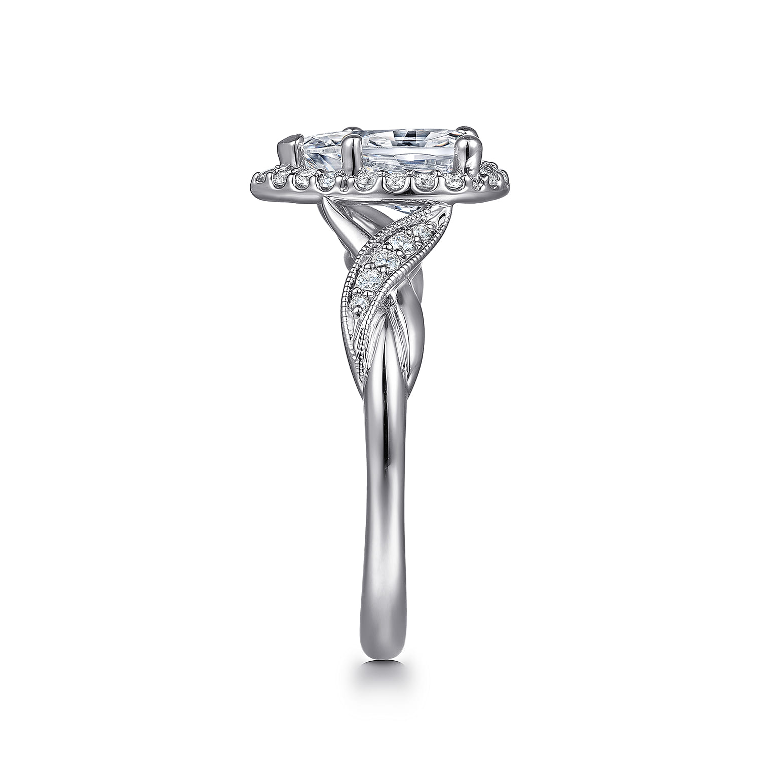 Shae - Vintage Inspired 14K White Gold Pear Shape Halo Diamond Engagement Ring - 0.17 ct - Shot 5