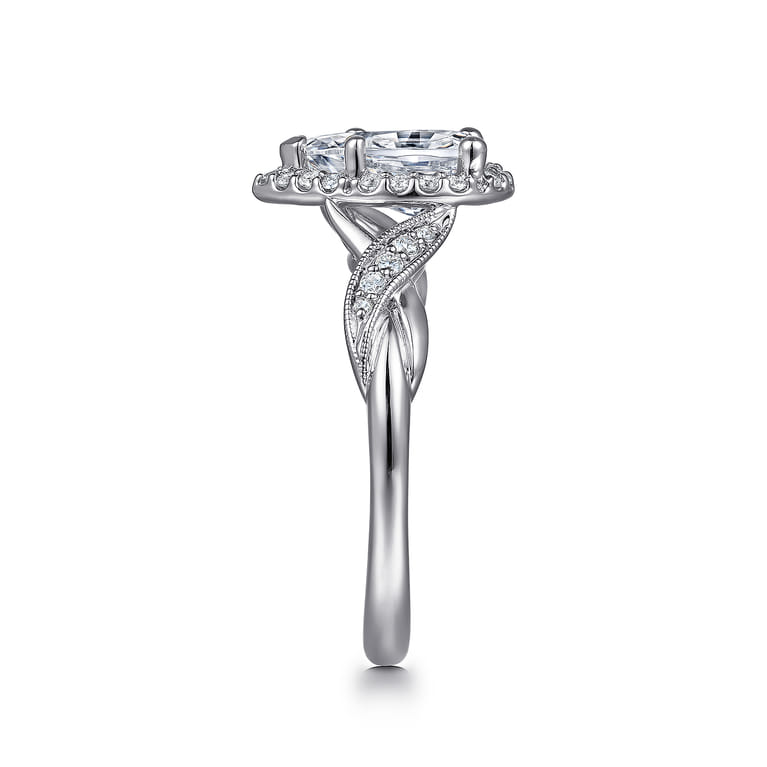 Shae - Vintage Inspired 14K White Gold Pear Shape Halo Diamond Engagement Ring - 0.17 ct - Shot 5