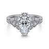 Annadale - Unique 14K White Gold Vintage Inspired Pear Shape Diamond Halo Engagement Ring - 0.4 ct