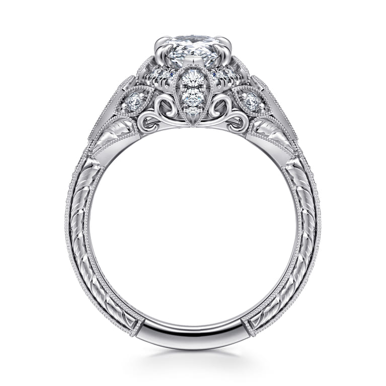 Annadale - Unique 14K White Gold Vintage Inspired Pear Shape Diamond Halo Engagement Ring - 0.4 ct - Shot 2