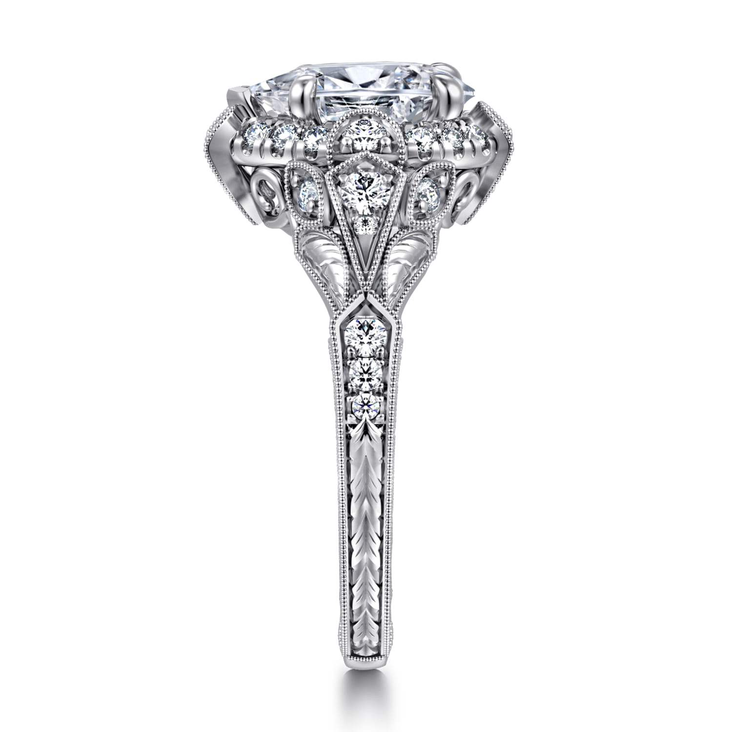 Annadale - Unique 14K White Gold Vintage Inspired Pear Shape Diamond Halo Engagement Ring - 0.4 ct - Shot 4