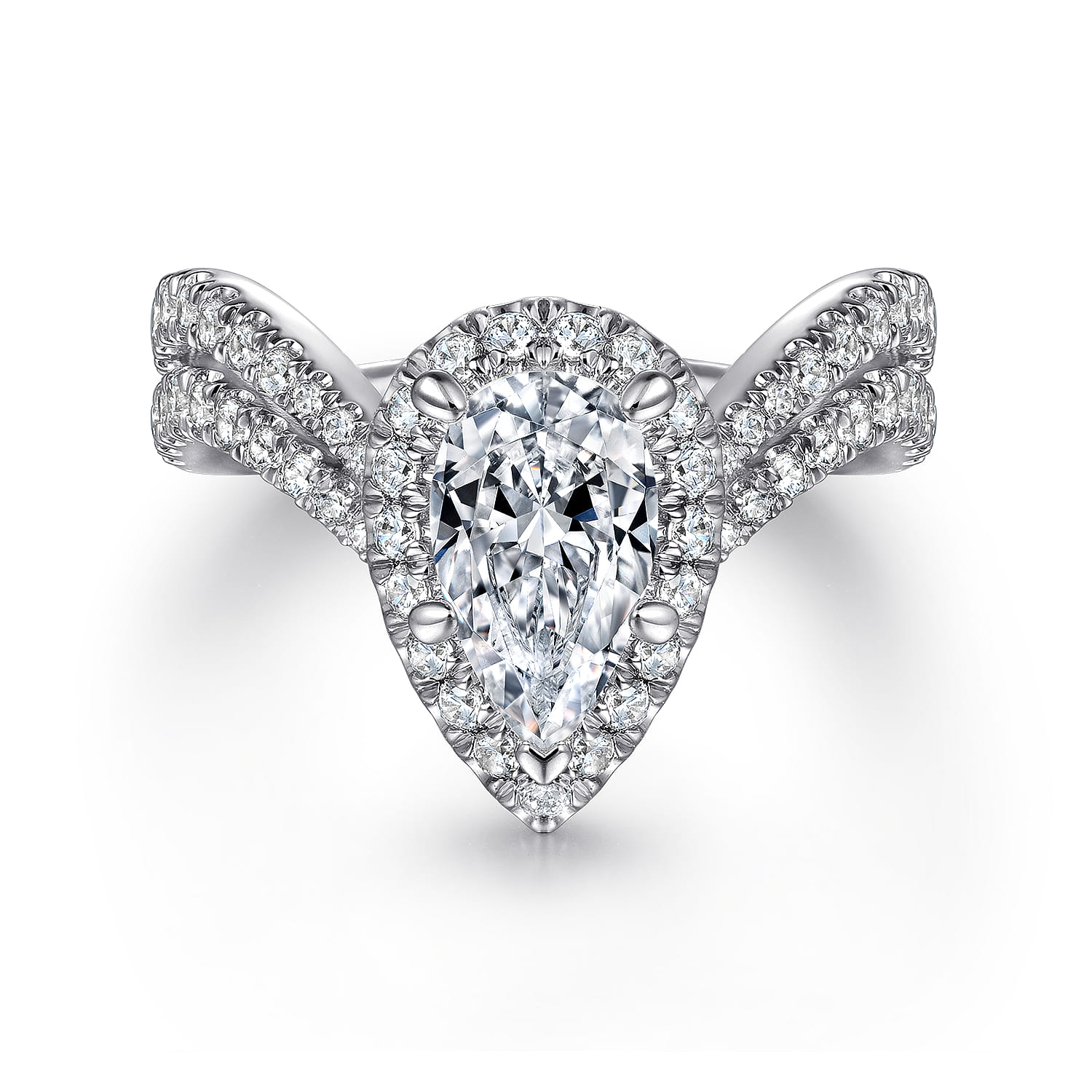 Madeleine - 14K White Gold Pear Shape Halo Diamond Engagement Ring - 0.96 ct - Shot 1