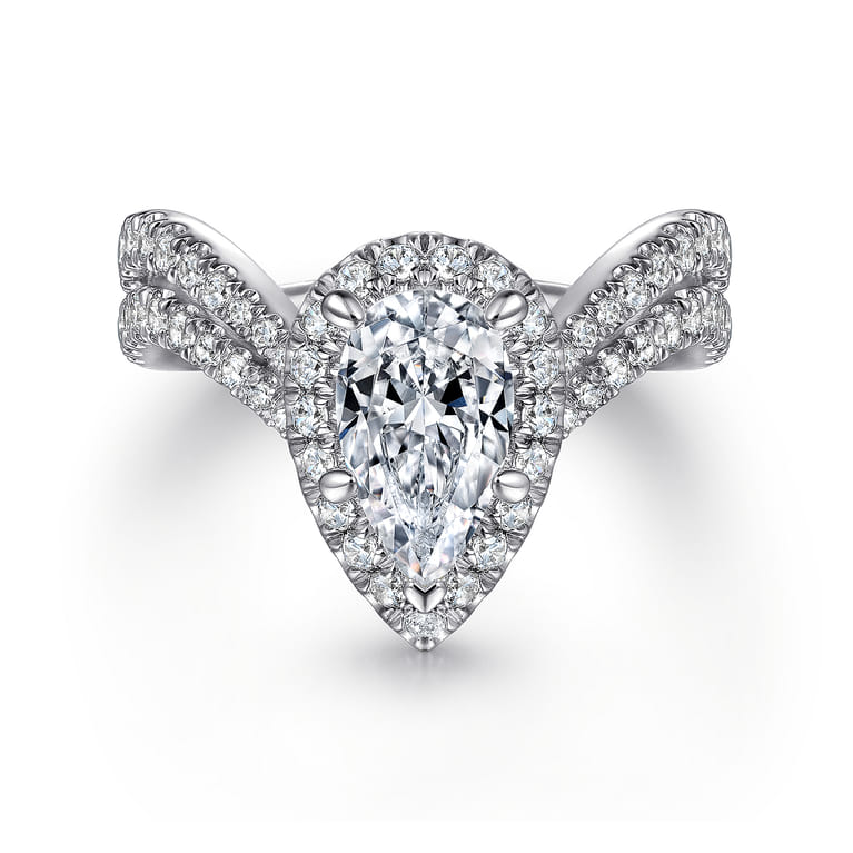 Madeleine - 14K White Gold Pear Shape Halo Diamond Engagement Ring - 0.96 ct - Shot 1