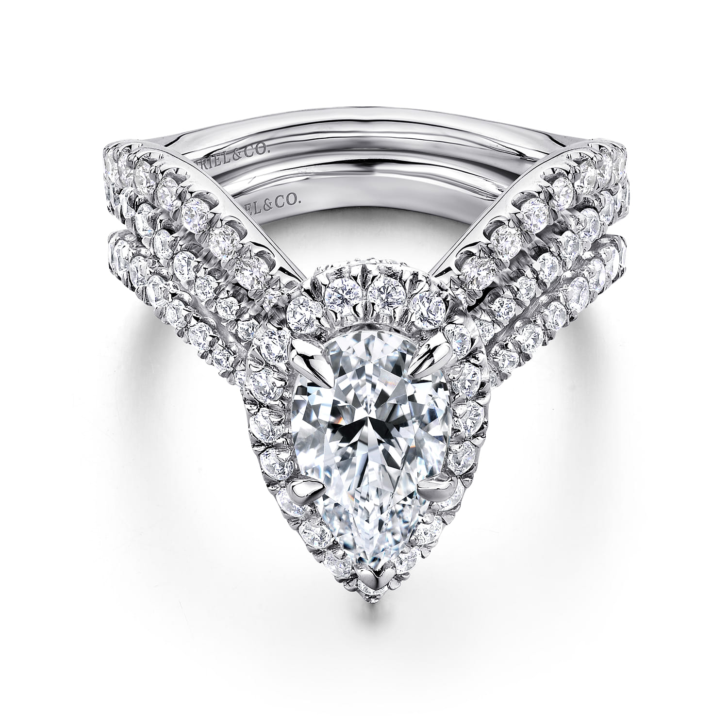 Madeleine - 14K White Gold Pear Shape Halo Diamond Engagement Ring - 0.96 ct - Shot 4