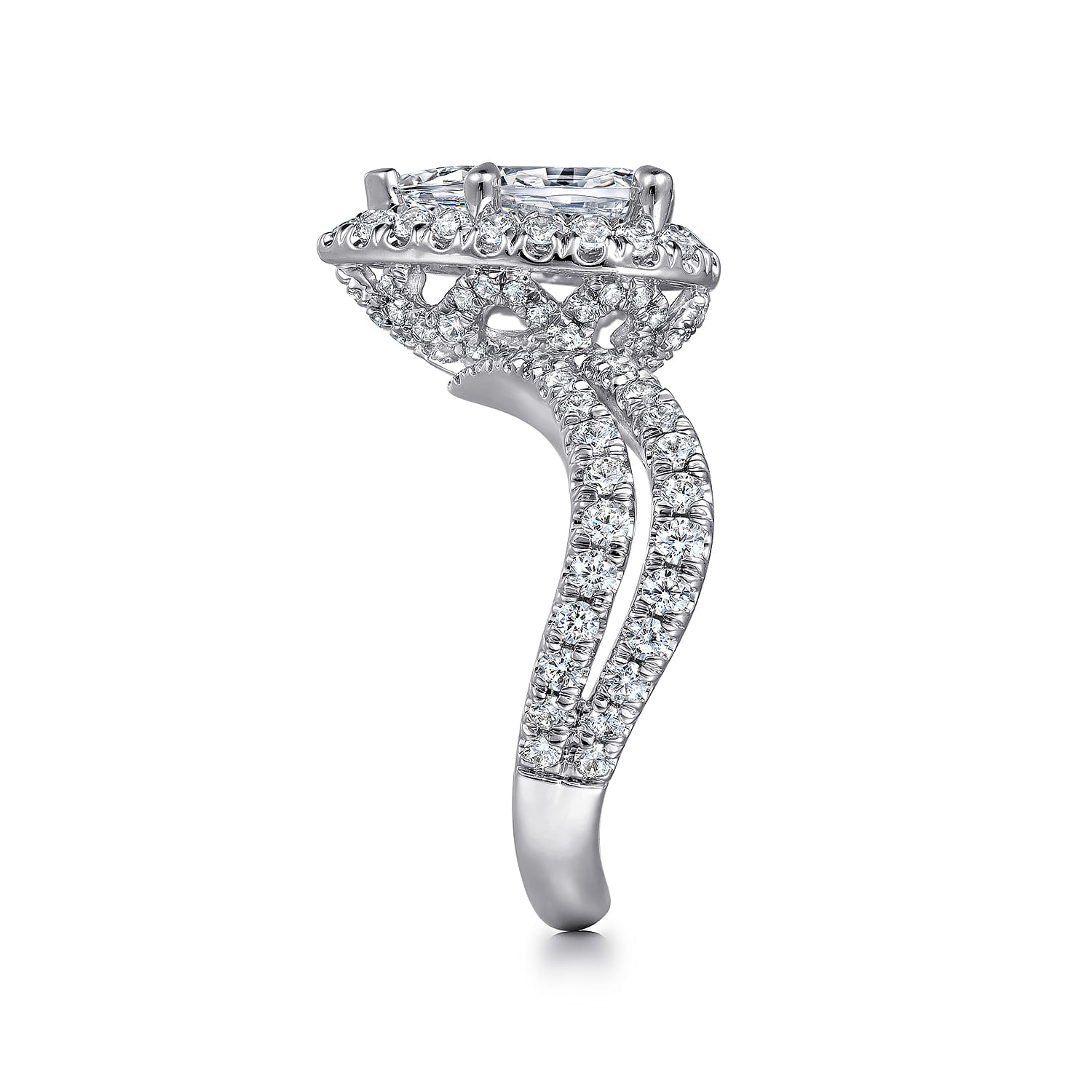 Madeleine - 14K White Gold Pear Shape Halo Diamond Engagement Ring - 0.96 ct - Shot 5