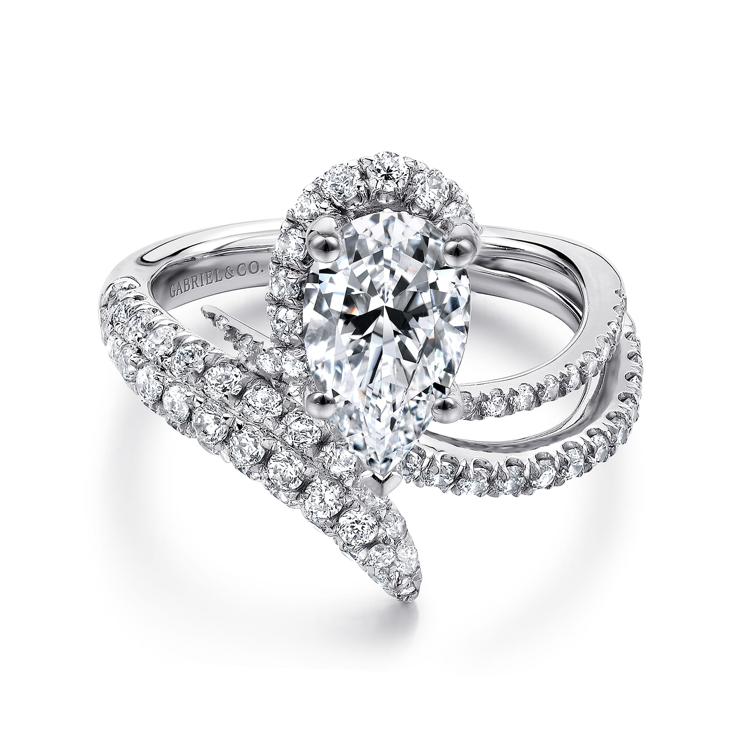 Mystic - 14K White Gold Pear Shape Halo Diamond Engagement Ring - 1.04 ct - Shot 1