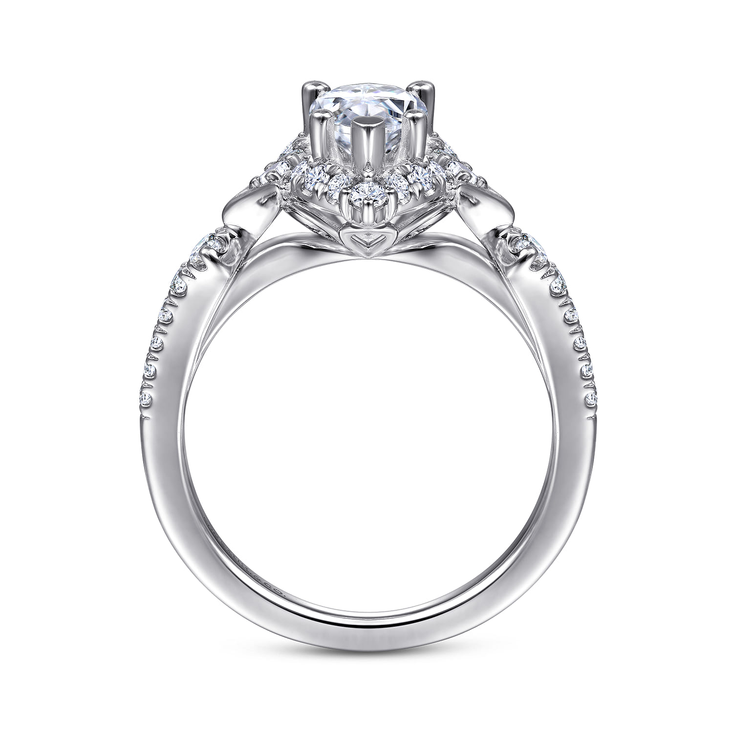 Veronique - Unique 14K White Gold Vintage Inspired Pear Shape Halo Diamond Engagement Ring - 0.38 ct - Shot 2