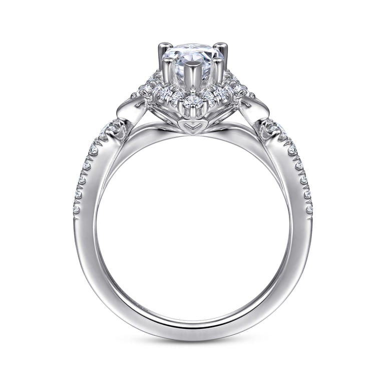 Veronique - Unique 14K White Gold Vintage Inspired Pear Shape Halo Diamond Engagement Ring - 0.38 ct - Shot 2
