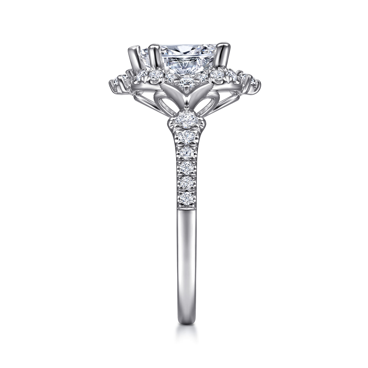Veronique - Unique 14K White Gold Vintage Inspired Pear Shape Halo Diamond Engagement Ring - 0.38 ct - Shot 5