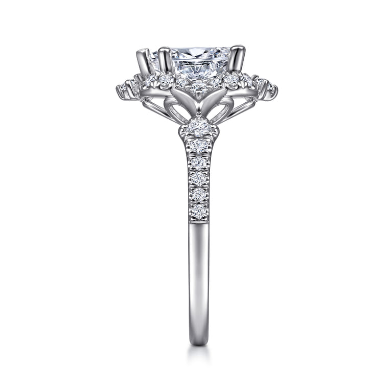 Veronique - Unique 14K White Gold Vintage Inspired Pear Shape Halo Diamond Engagement Ring - 0.38 ct - Shot 5