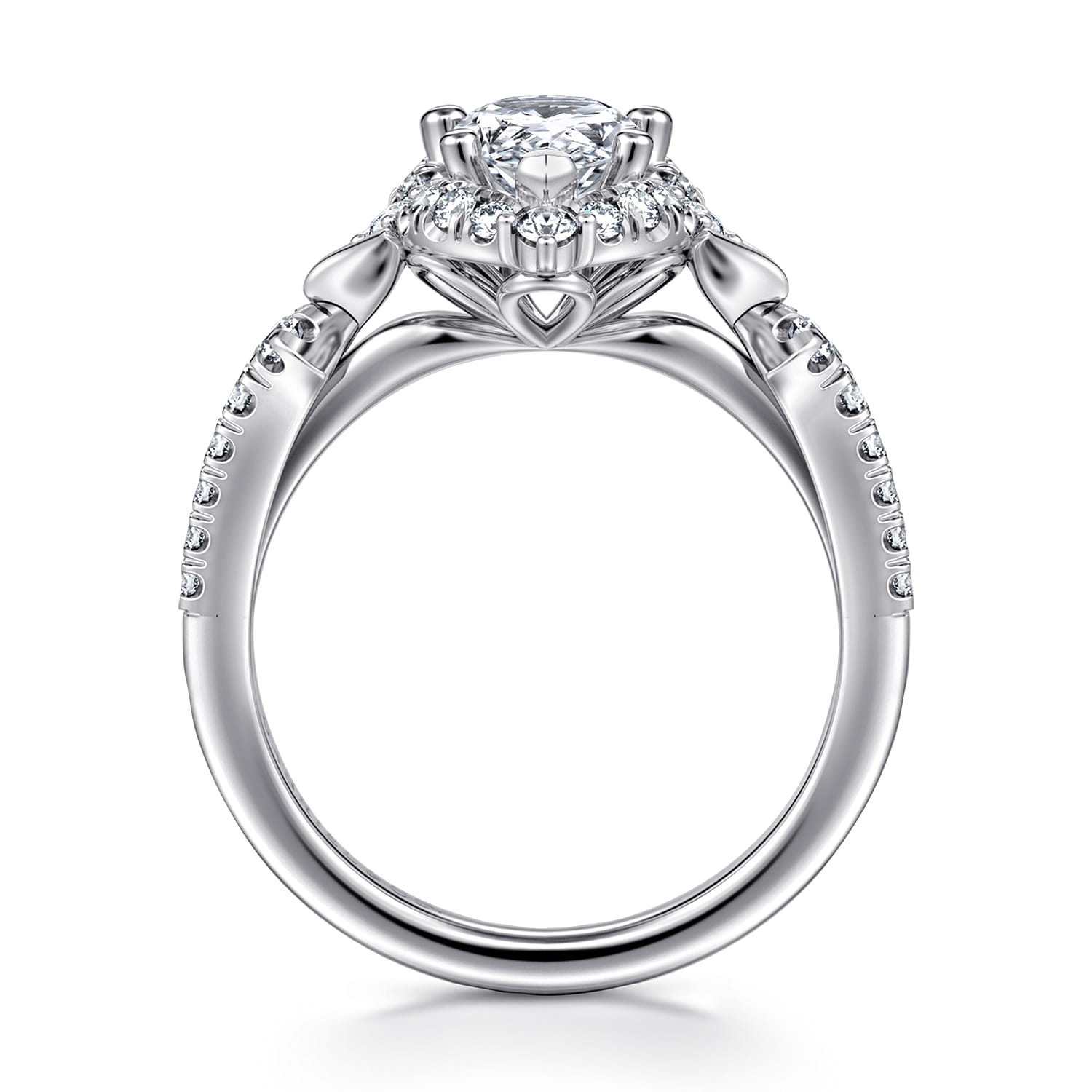 Veronique - Unique 14K White Gold Vintage Inspired Pear Shape Halo Diamond Engagement Ring - 0.4 ct - Shot 2