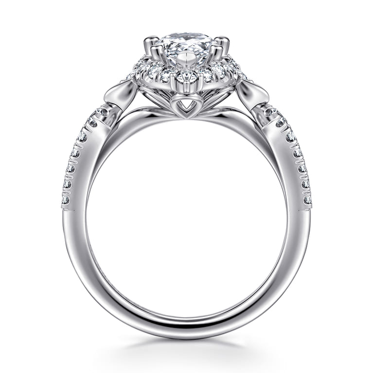 Veronique - Unique 14K White Gold Vintage Inspired Pear Shape Halo Diamond Engagement Ring - 0.4 ct - Shot 2