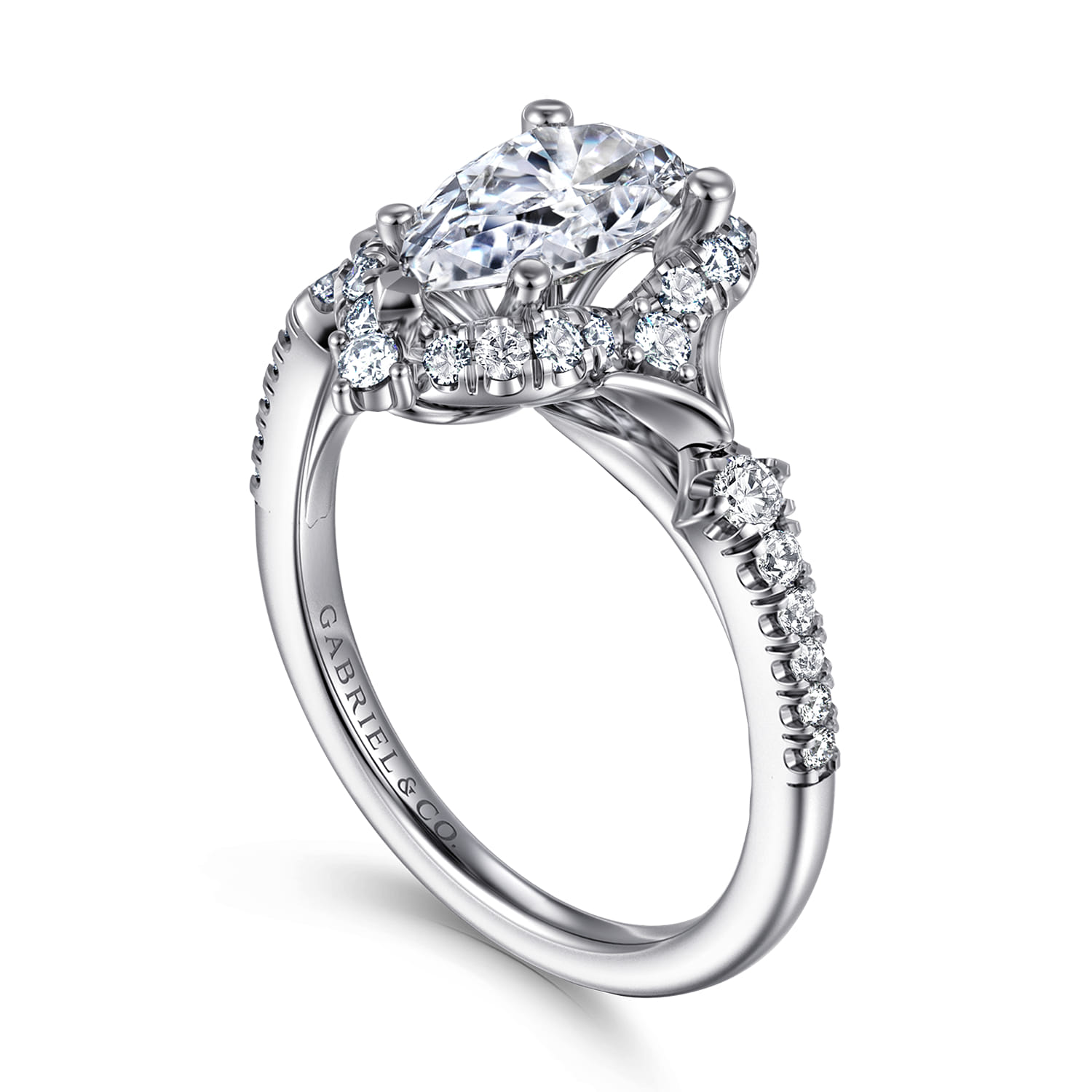 Veronique - Unique 14K White Gold Vintage Inspired Pear Shape Halo Diamond Engagement Ring - 0.4 ct - Shot 3