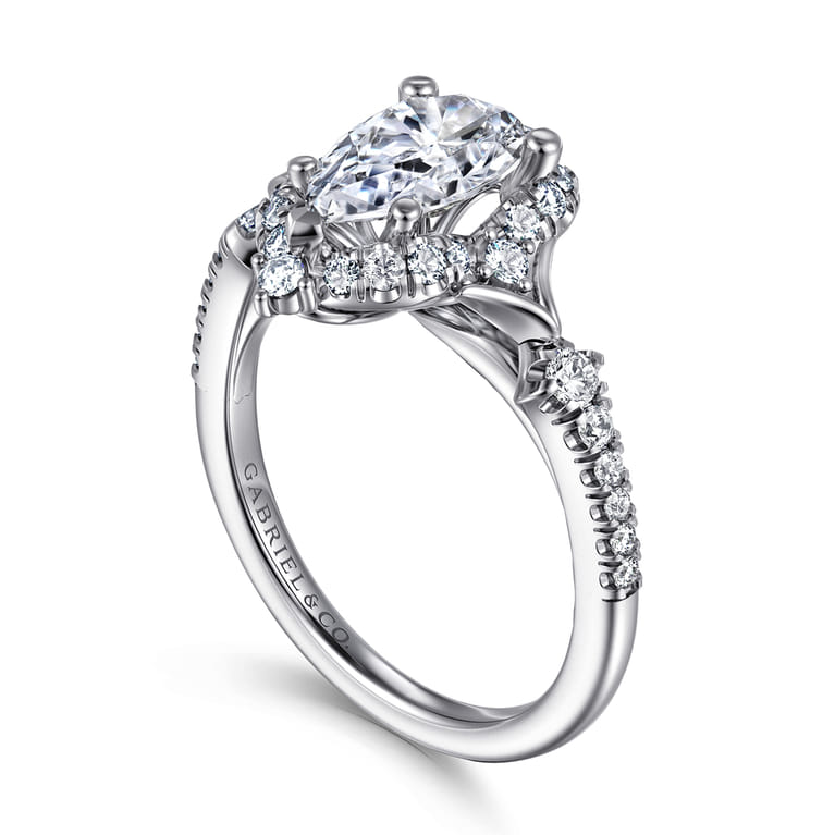 Veronique - Unique 14K White Gold Vintage Inspired Pear Shape Halo Diamond Engagement Ring - 0.4 ct - Shot 3