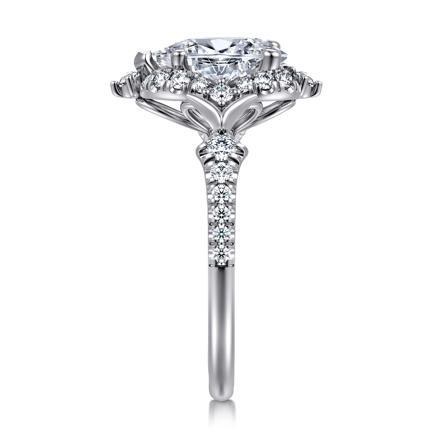 Veronique - Unique 14K White Gold Vintage Inspired Pear Shape Halo Diamond Engagement Ring - 0.4 ct - Shot 4