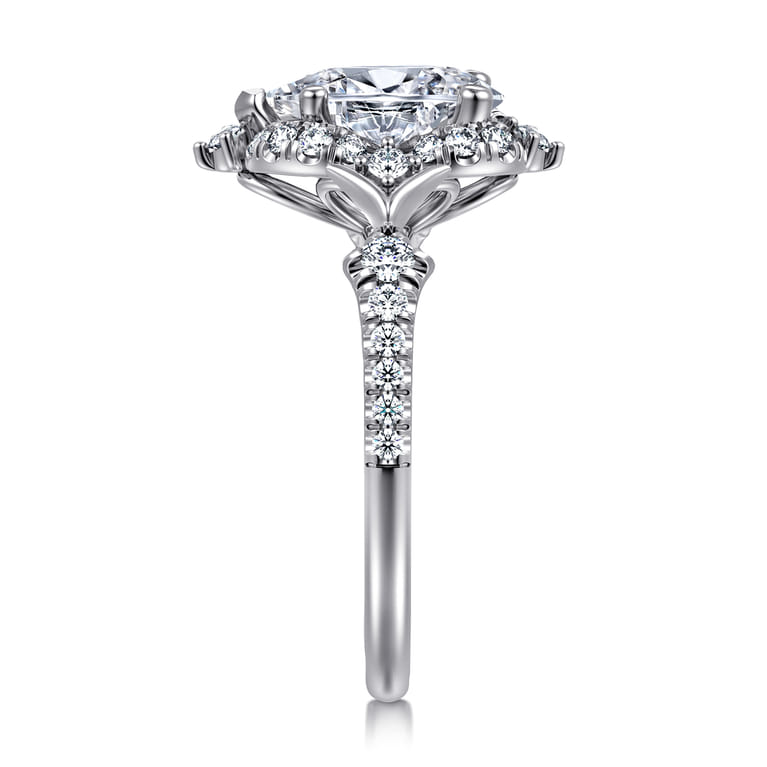 Veronique - Unique 14K White Gold Vintage Inspired Pear Shape Halo Diamond Engagement Ring - 0.4 ct - Shot 4