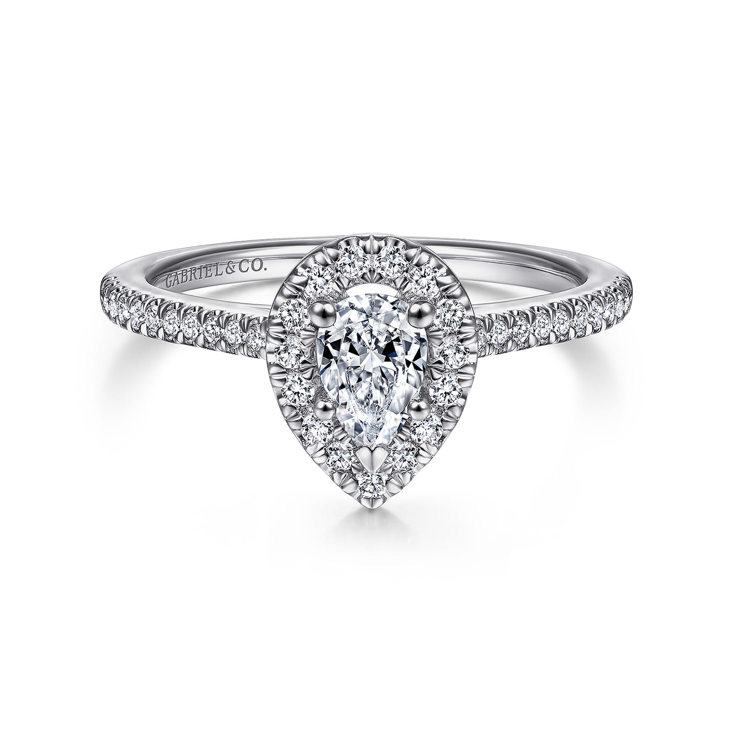 Blossom - 14K White Gold Pear Shape Halo Diamond Engagement Ring - 0.28 ct - Shot 1