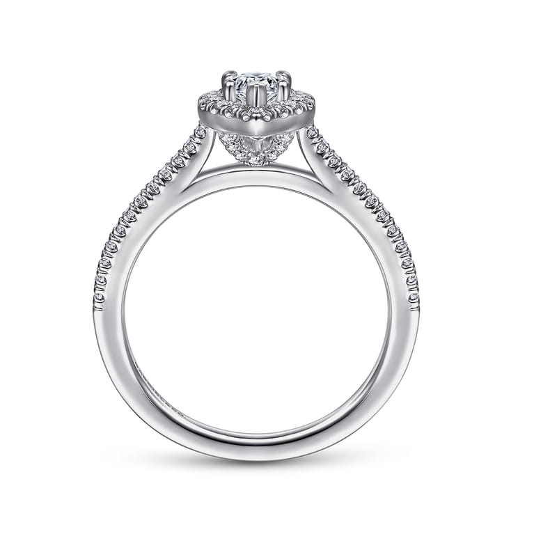Blossom - 14K White Gold Pear Shape Halo Diamond Engagement Ring - 0.28 ct - Shot 2