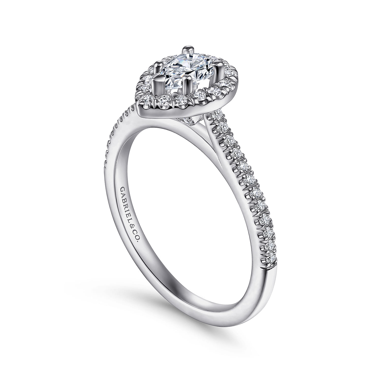 Blossom - 14K White Gold Pear Shape Halo Diamond Engagement Ring - 0.28 ct - Shot 3