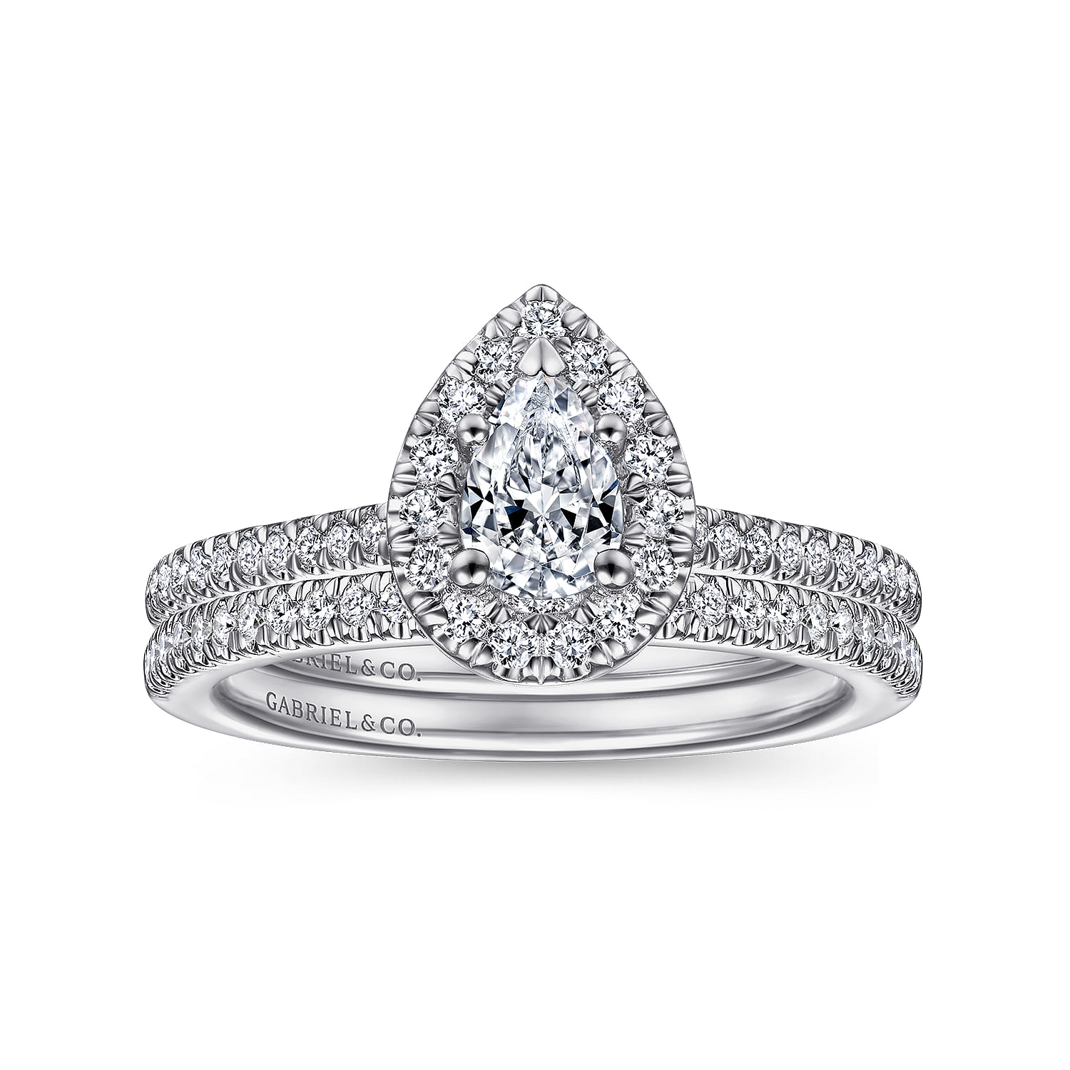Blossom - 14K White Gold Pear Shape Halo Diamond Engagement Ring - 0.28 ct - Shot 4