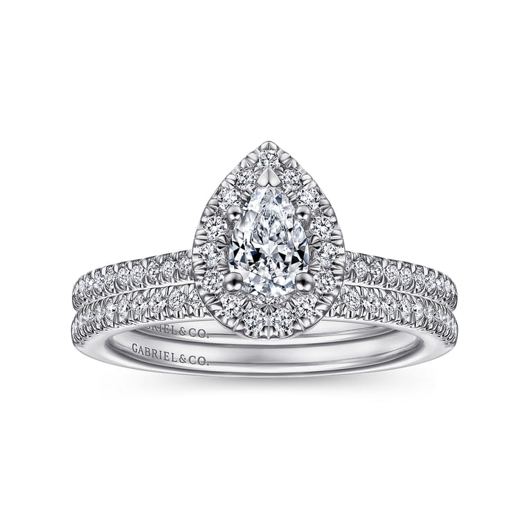 Blossom - 14K White Gold Pear Shape Halo Diamond Engagement Ring - 0.28 ct - Shot 4