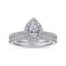 Blossom - 14K White Gold Pear Shape Halo Diamond Engagement Ring - 0.28 ct