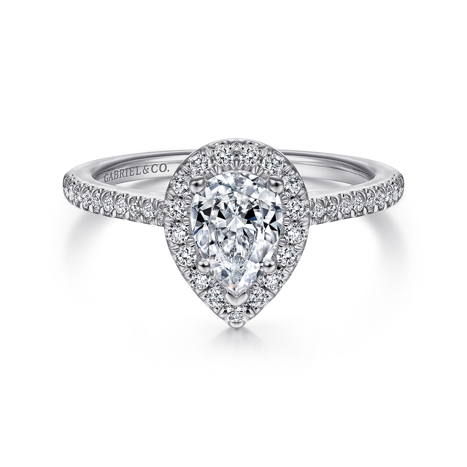 Blossom - 14K White Gold Pear Shape Halo Diamond Engagement Ring - 0.3 ct - Shot 1