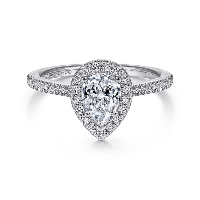 Blossom - 14K White Gold Pear Shape Halo Diamond Engagement Ring - 0.3 ct - Shot 1