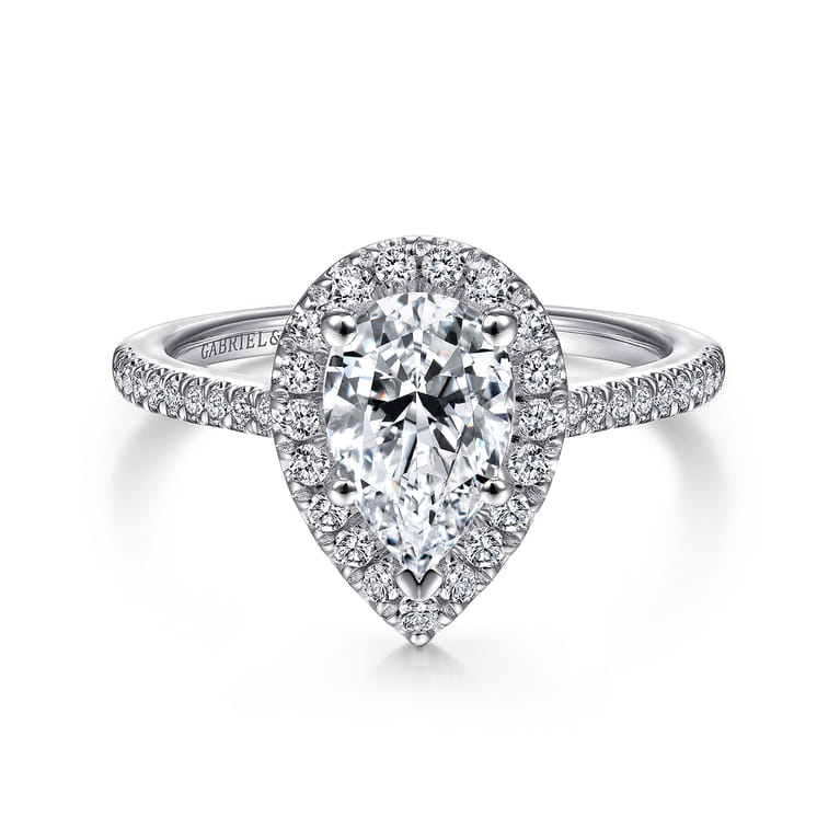 Blossom - 14K White Gold Pear Shape Halo Diamond Engagement Ring - 0.36 ct - Shot 1