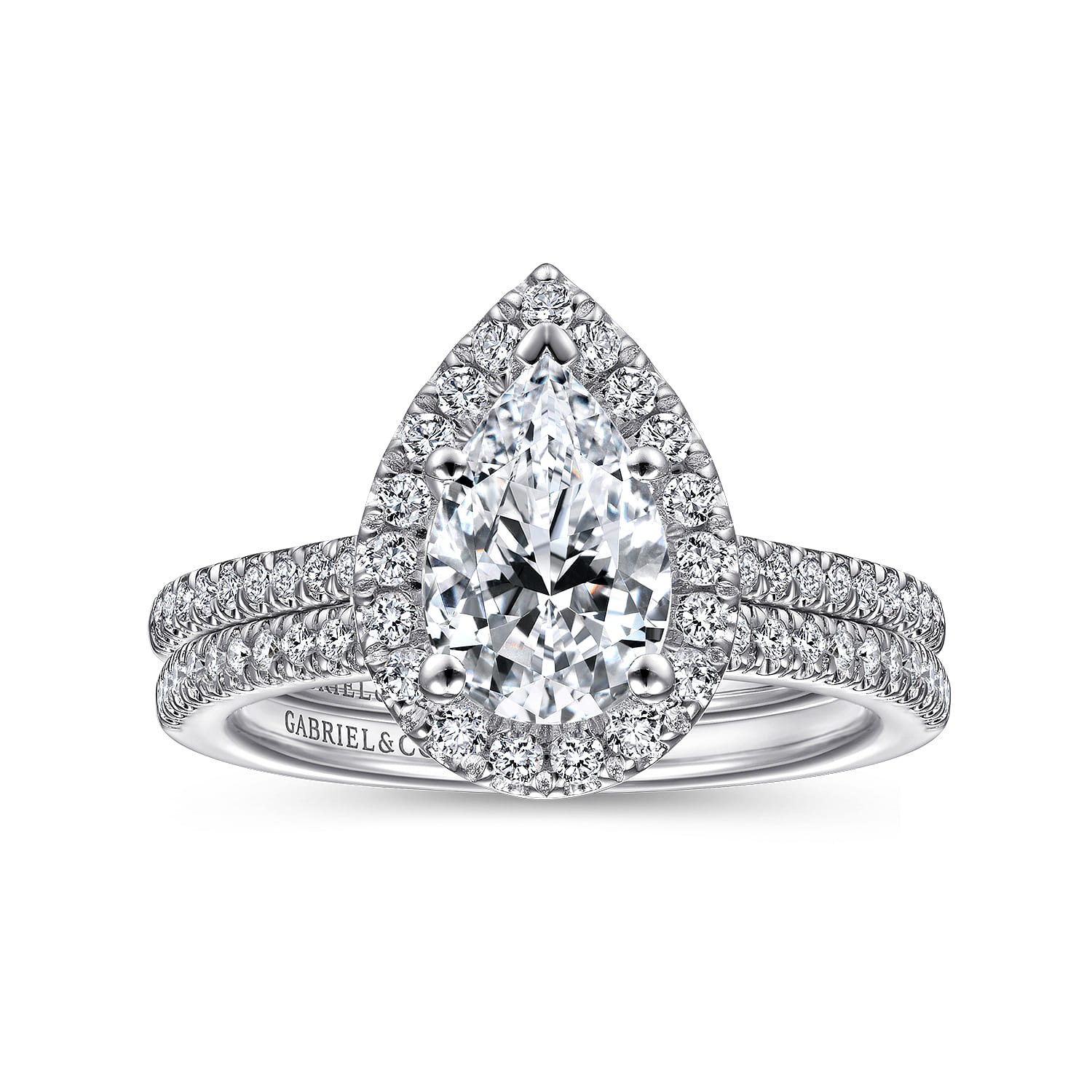 Blossom - 14K White Gold Pear Shape Halo Diamond Engagement Ring - 0.36 ct - Shot 4