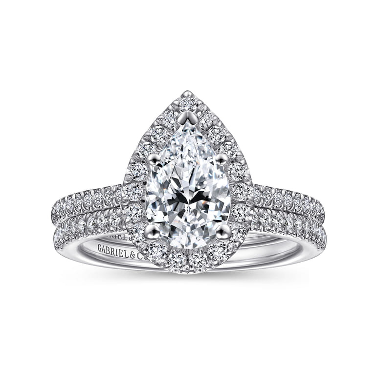 Blossom - 14K White Gold Pear Shape Halo Diamond Engagement Ring - 0.36 ct - Shot 4