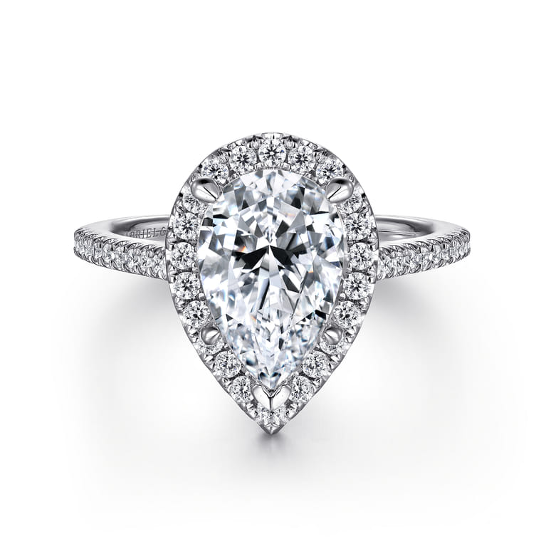 Blossom - 14K White Gold Pear Shape Halo Diamond Engagement Ring - 0.39 ct - Shot 1