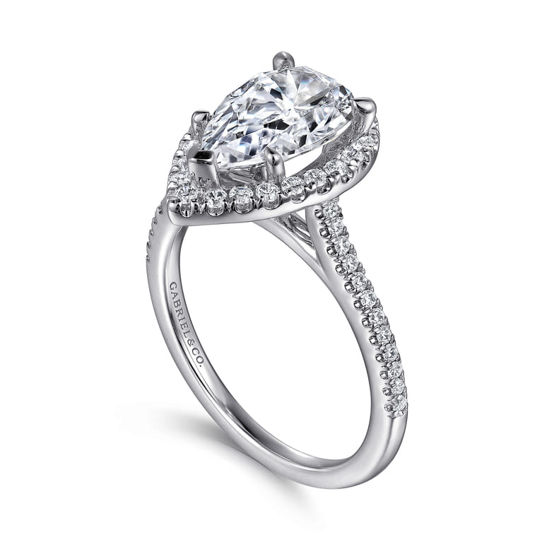Blossom - 14K White Gold Pear Shape Halo Diamond Engagement Ring - 0.39 ct - Shot 3
