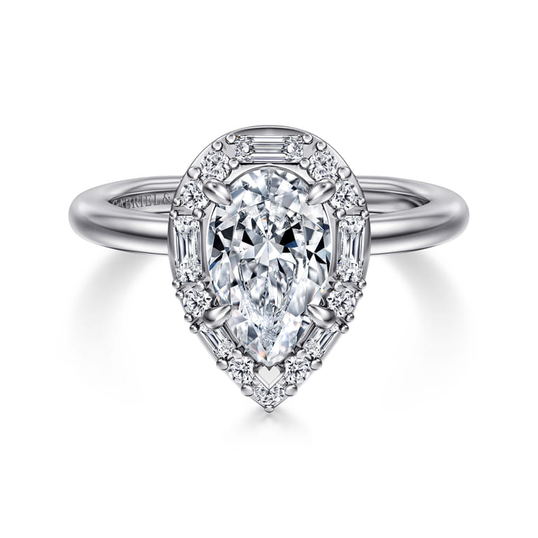 Cammie - 14K White Gold Halo Pear Shape Diamond Engagement Ring - 0.4 ct - Shot 1