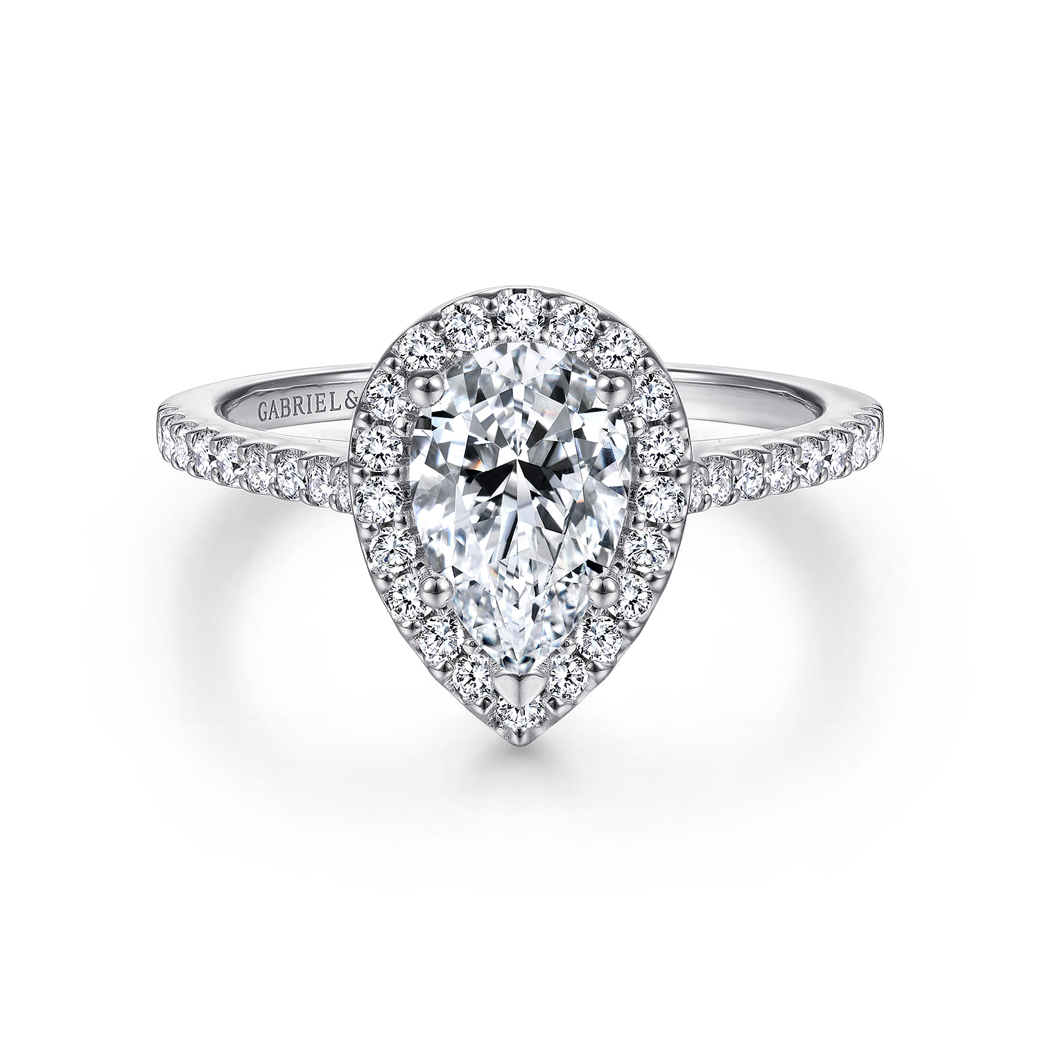 Carly - 14K White Gold Pear Shape Halo Diamond Engagement Ring - 0.31 ct - Shot 1