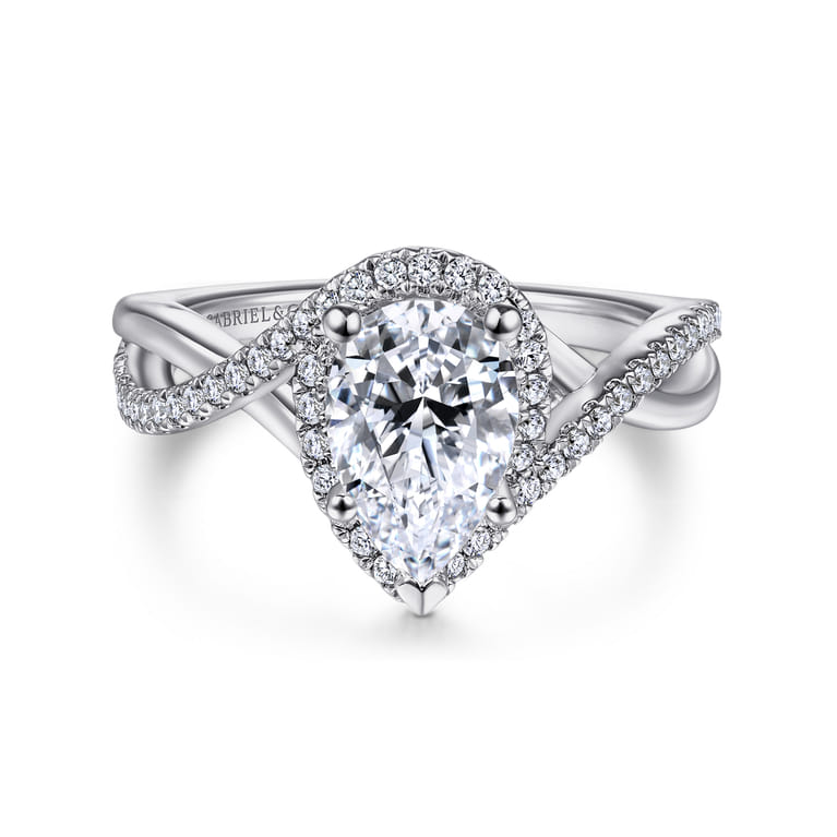 Courtney - 14K White Gold Pear Shape Halo Diamond Engagement Ring - 0.23 ct - Shot 1