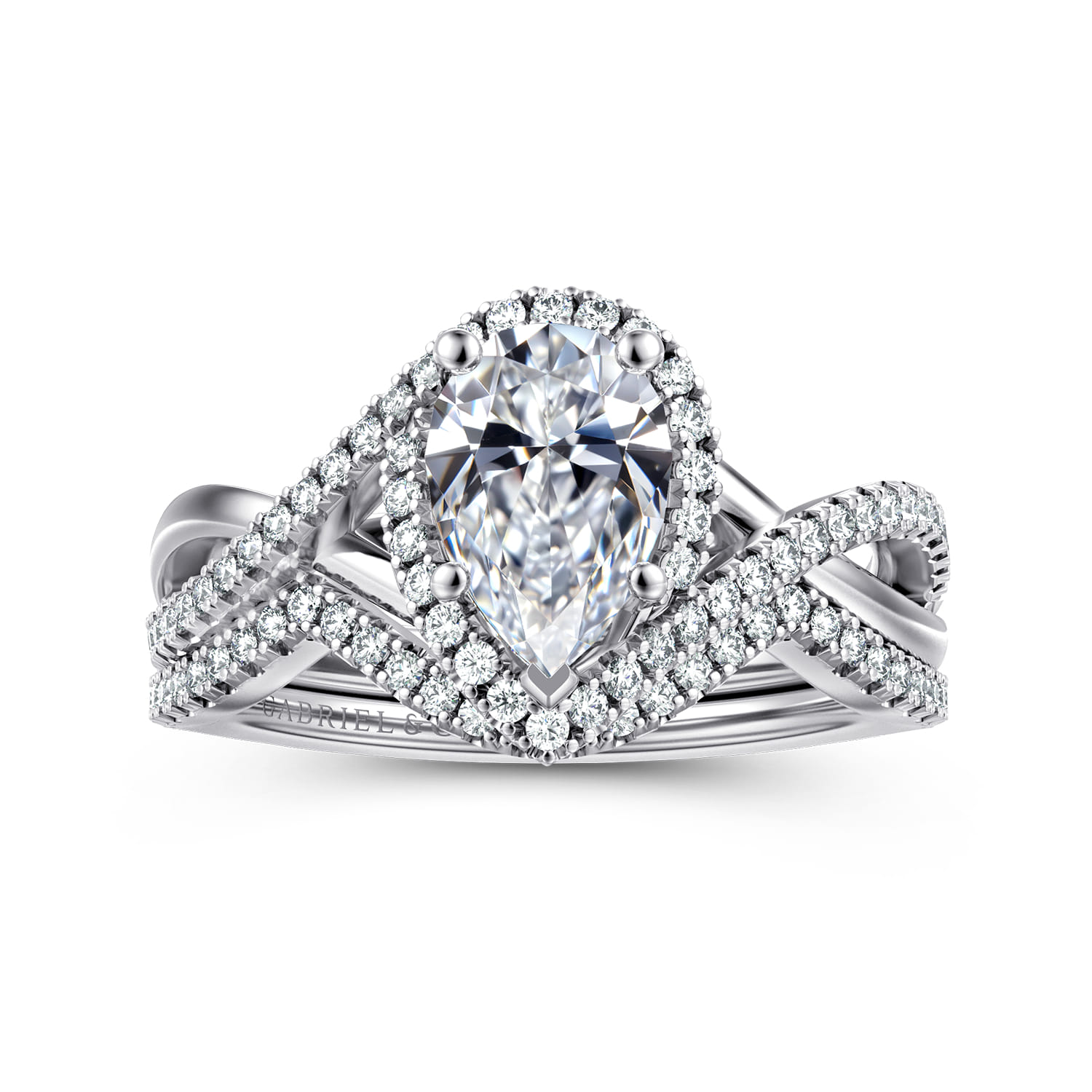 Courtney - 14K White Gold Pear Shape Halo Diamond Engagement Ring - 0.23 ct - Shot 4