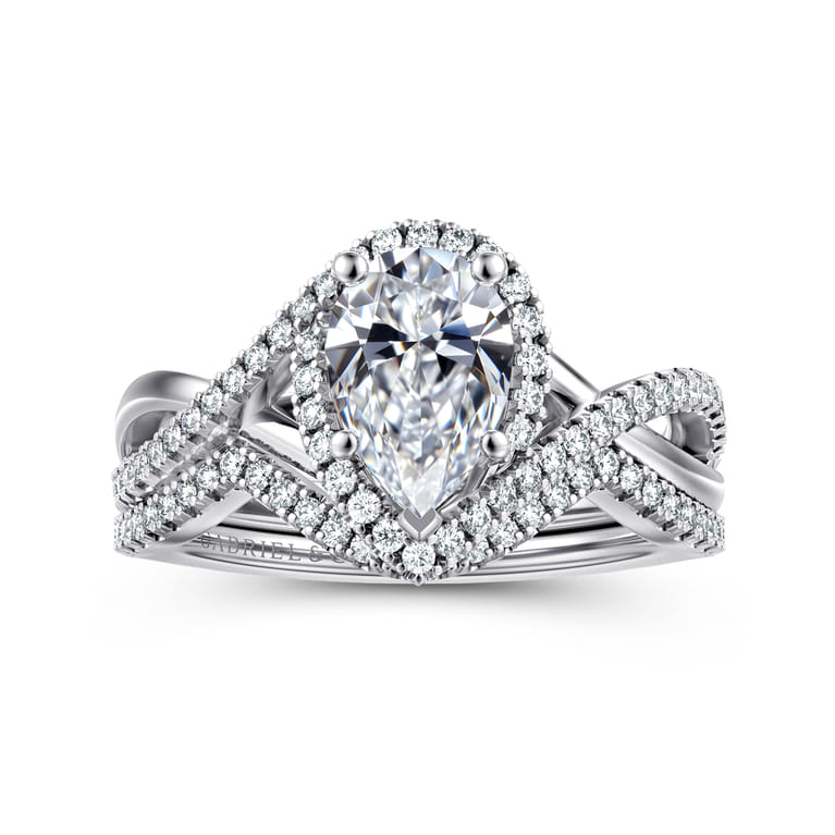 Courtney - 14K White Gold Pear Shape Halo Diamond Engagement Ring - 0.23 ct - Shot 4