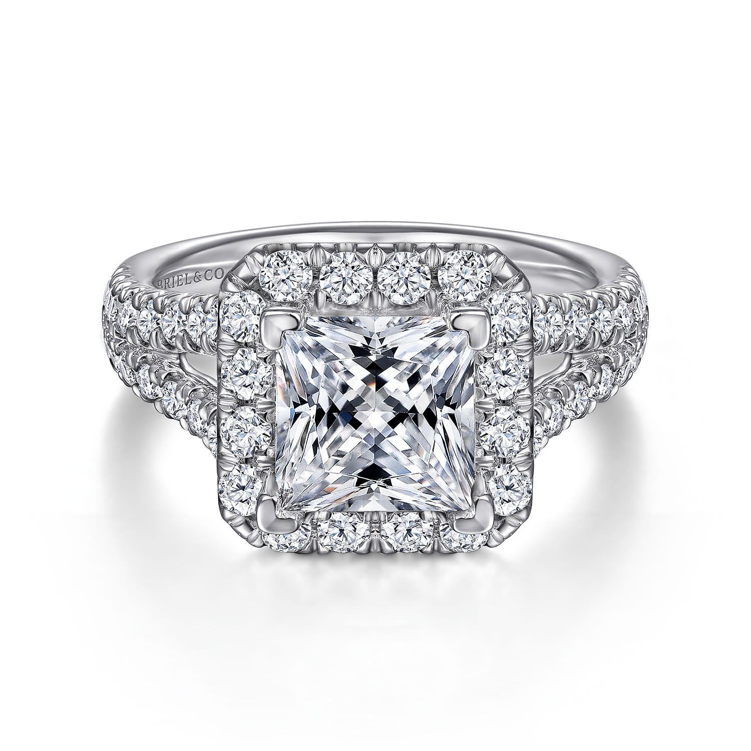 James - 14K White Gold Princess Halo Diamond Engagement Ring - 1 ct - Shot 1