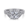 Annadale - Unique 14K White Gold Vintage Inspired Princess Halo Diamond Engagement Ring - 0.4 ct