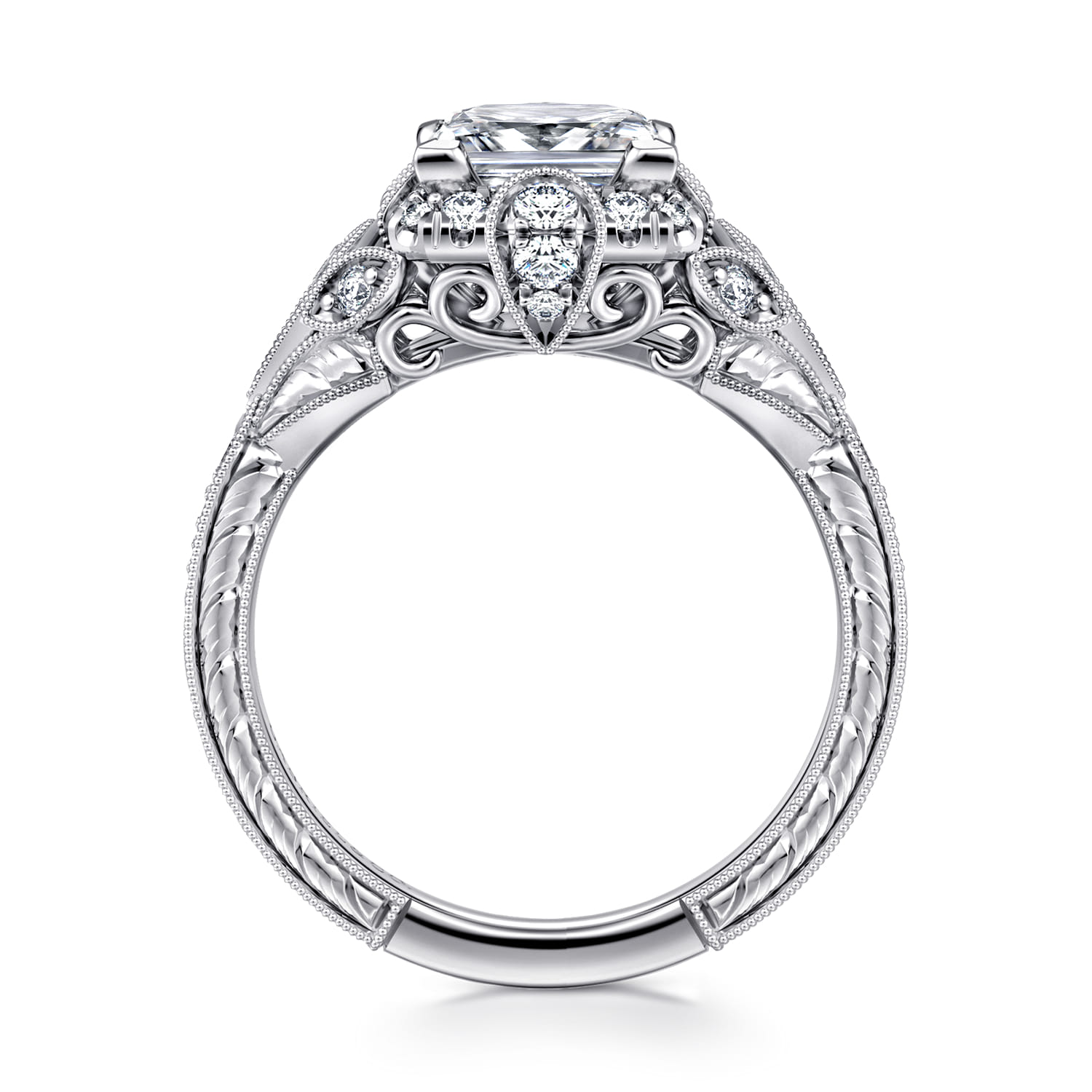 Annadale - Unique 14K White Gold Vintage Inspired Princess Halo Diamond Engagement Ring - 0.4 ct - Shot 2