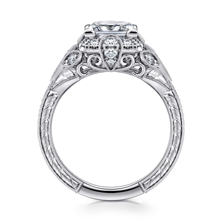 Annadale - Unique 14K White Gold Vintage Inspired Princess Halo Diamond Engagement Ring - 0.4 ct - Shot 2